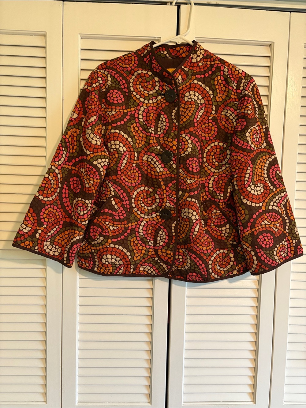 Ruby Rd. Mosaic-Print Cape Jacket in Brown, Pink & Orange
